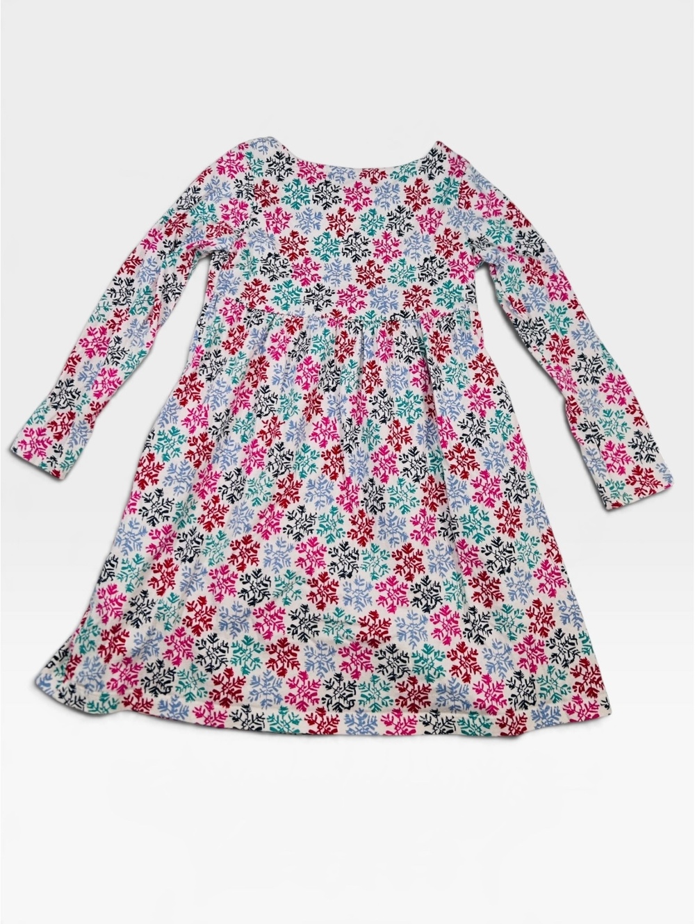 Lands End Kids Girls Size 4 Small Long Sleeve Cotton Snowflake Knit Dress GUC - Picture 2 of 5